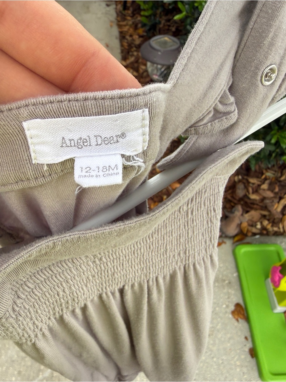 Angel Dear Neutral Taupe Smocked Baby Romper - Picture 2 of 4